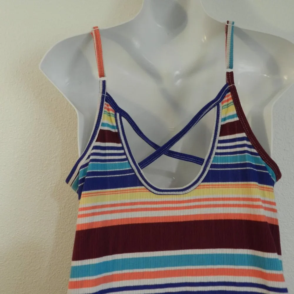 Serape stripe pattern rib knit adjustable strap racer back casual sundress - Picture 4 of 7